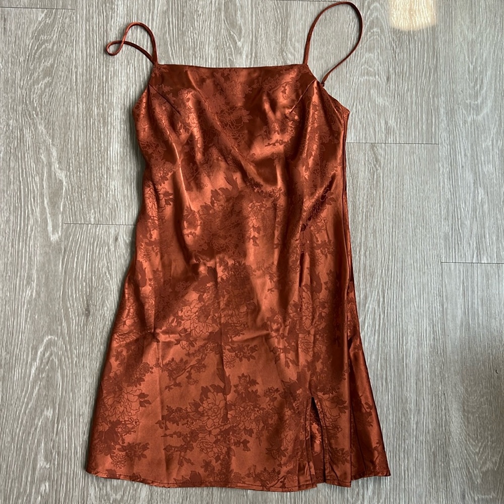 Princess Polly - Burnt orange jacquard slip dress